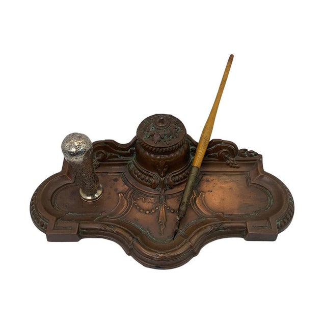 Art Nouveau French Bronze Desk Tidy with Inkwell, 1910s For Sale - Image 13 of 18