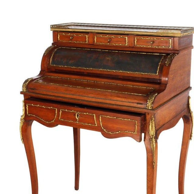 Late 19th Century French Vernis Martin Decorated Louis XIV Mahogany & Ormolu Lady’s Roll Top Desk For Sale - Image 9 of 18
