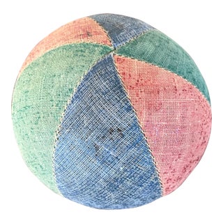 Antique 19th Century American Folk Art Victorian Child's Toy Oil Cloth Harlequin Ball For Sale