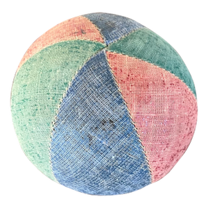 Antique 19th Century American Folk Art Victorian Child's Toy Oil Cloth Harlequin Ball