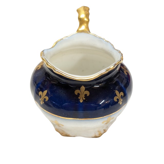 Limoges, France Late 19th Century J. Pouyat Limoges Porcelain Fleur De Lis Royal Blue & Gold Gilt Creamer For Sale - Image 4 of 4