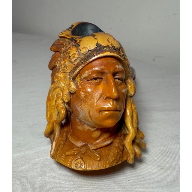 Up for sale is one of the nicest antique 19th century hand-carved meerschaum Indian chief smoking pipes we have ever come...