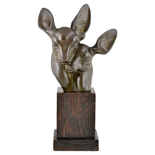 G.H. Laurent, Art Deco Bust of Two Deer, 1930, Bronze For Sale