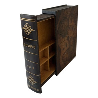 Vintage Wood Book Box With Hidden Jewelry Drawer For Sale