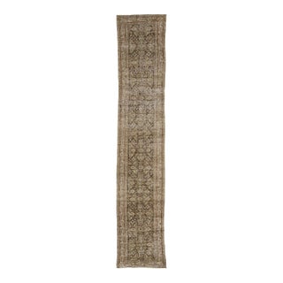19th Century Antique Malayer Wool Hallway Runner Rug in Earthy Neutrals For Sale