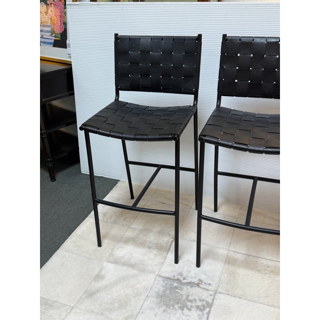 Mermelada Estudio for Cb2 Woven Leather Counter Stools, Pair For Sale - Image 9 of 12