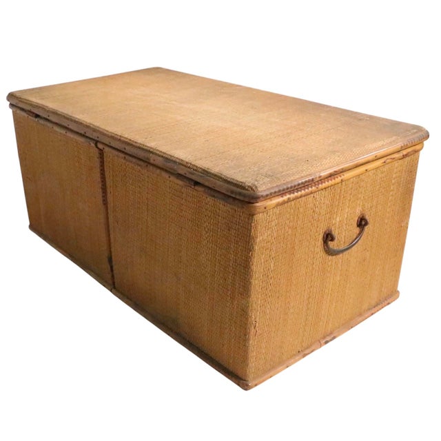 Wood Vintage Grass Mat and Bamboo Storage Trunk For Sale - Image 7 of 9