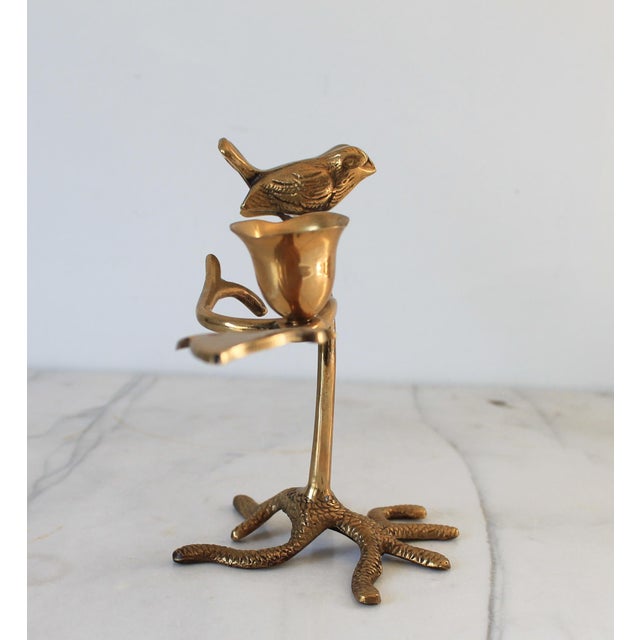 Vintage Brass "Love Birds" Taper Candle Holder For Sale - Image 4 of 10