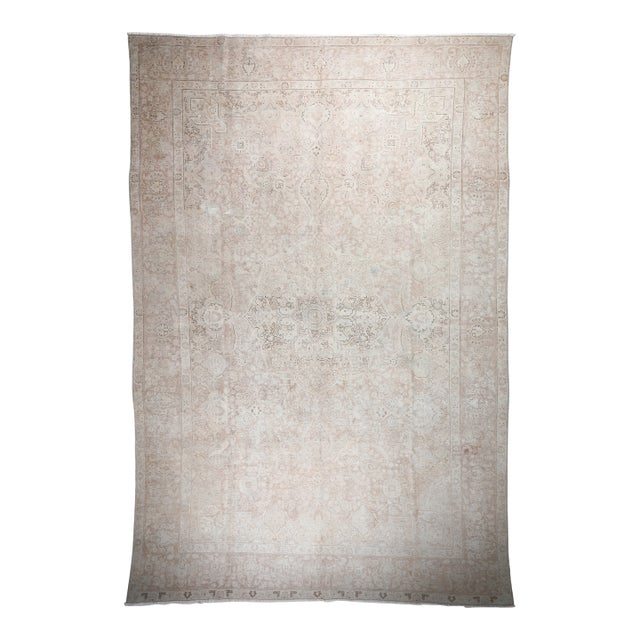 Persian Vintage Tabriz Rug With Delicate Medallion in Muted Neutrals - 8' 7'' X 12' 10''' For Sale