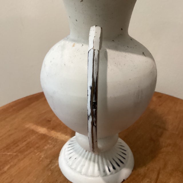 Neoclassical Vintage White Paint on the Brass Neoclassical Amphora Vase W/Scroll Handles Signed For Sale - Image 3 of 12