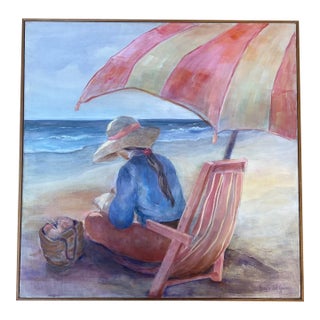 Summer at the Beach Acrylic Painting, Bohemian Style, Signed, 1980s For Sale