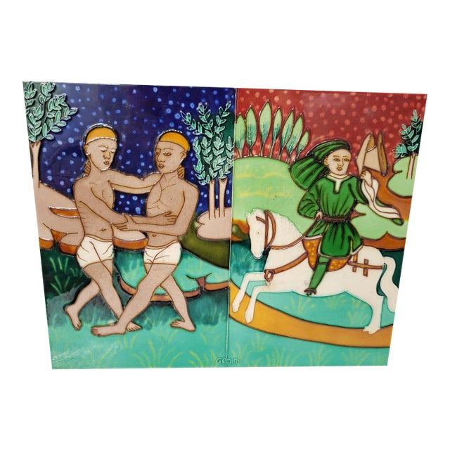 Vintage Ceramic Art Tile Gemini the Twins Horoscope Zodiac Signs Large For Sale