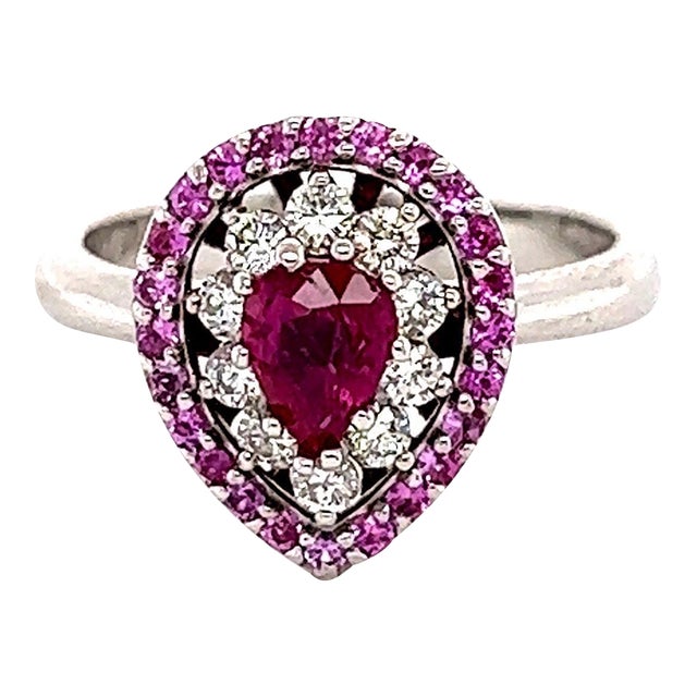 Roshe Jewels Ruby Ring With Pink Sapphire and Diamond White Gold Engagement Ring, Size 7 For Sale