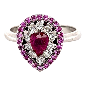 Roshe Jewels Ruby Ring With Pink Sapphire and Diamond White Gold Engagement Ring, Size 7
