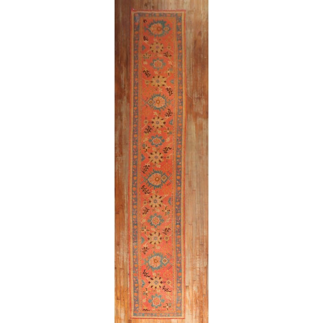 Asian Antique Zabihi Collection Antique Long Orange Turkish Oushak Early 20th Century Runner - 2'11" x 18'10" For Sale - Image 3 of 12