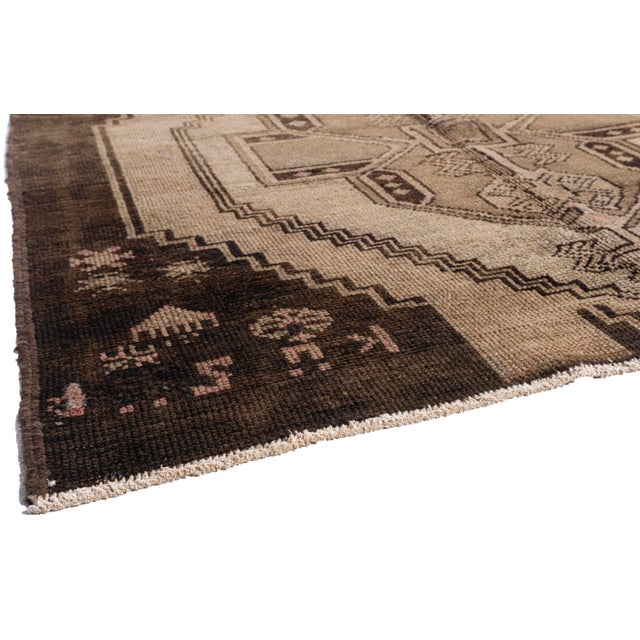 Vintage Circa 1940 Brown Turkish Oushak Hand Knotted Wool Runner 3ft 11in X 15ft 1in For Sale - Image 14 of 18