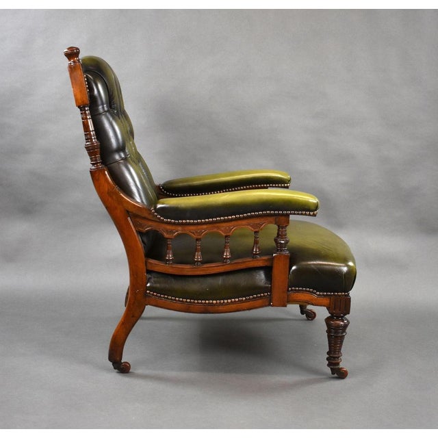 Victorian Armchair in Mahogany and Leather, 1880 For Sale - Image 3 of 14