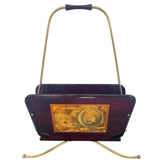 1950s Mid-Century Italian Magazine Rack with Handle in the style of Gio Ponti, 1950s For Sale - Image 5 of 11