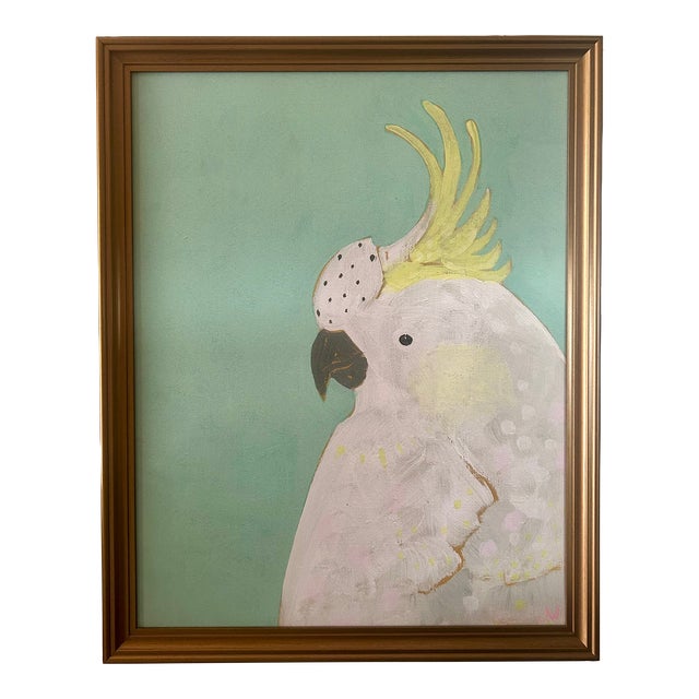 Palm Regency Chic Original Portrait White Parrot, Signed by Artist For Sale