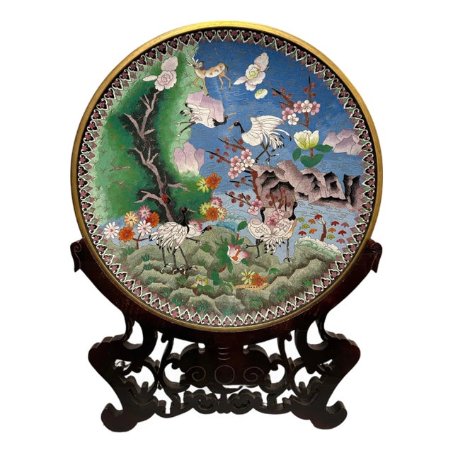 Late 20th Century Large Chinese Enamel Bronze Cloisonne Charger For Sale