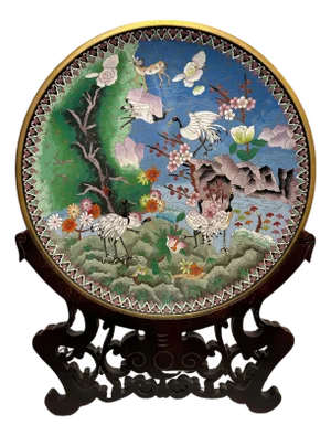 Late 20th Century Large Chinese Enamel Bronze Cloisonne Charger