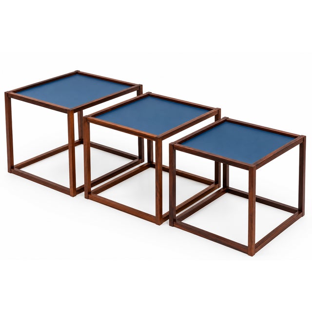 Wood Mid-Century Danish Modern Rosewood Nesting Tables by Bodil Kjaer for E. Pedersen & Son For Sale - Image 7 of 7