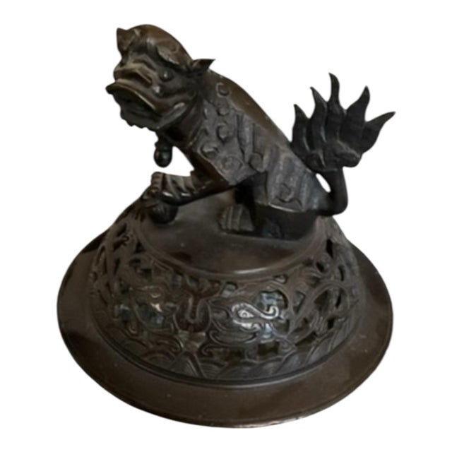 Metal Antique Chinese Bronze Ding Censer With Foo Dog Lid, Late Qing Dynasty (C. 1880–1912), 19” H For Sale - Image 7 of 7