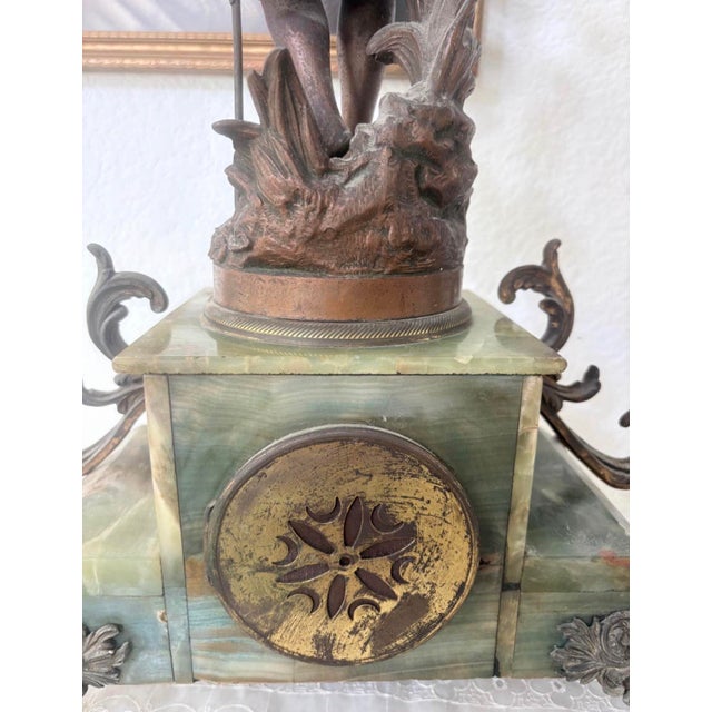 Metal Antique French Art Nouveau Ch. Ruchot “Volubilis” Onyx Figural Mantel Clock For Sale - Image 7 of 10