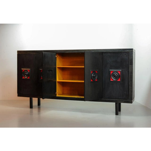 Large De Coene Style Belgian Brutalist Black Sideboard with Red Accents, 1960s For Sale - Image 4 of 13