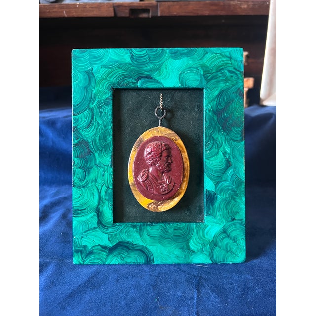 Wood Grand Tour Style Faux Jasper Intaglio of Emperor Hadrian in Faux Malachite Frame. For Sale - Image 7 of 10