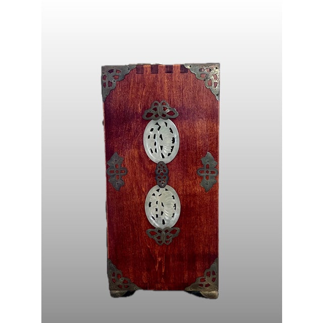 Chinoiserie Large Jade Panel and Rosewood Chinese Jewelry Box, Republic Period, Shanghai For Sale - Image 3 of 9