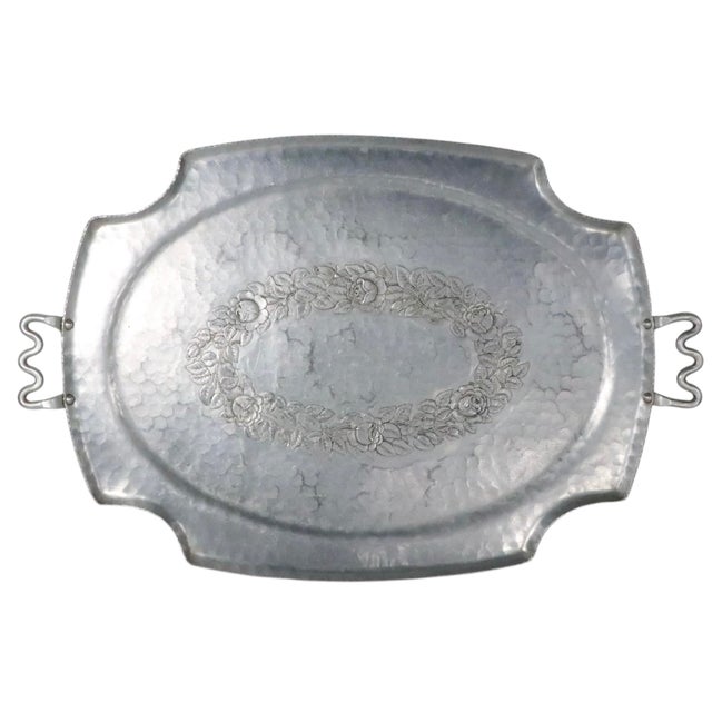 Early 20th Century Large Art Deco Mid Century Hand Forged Aluminum Tray For Sale - Image 5 of 10
