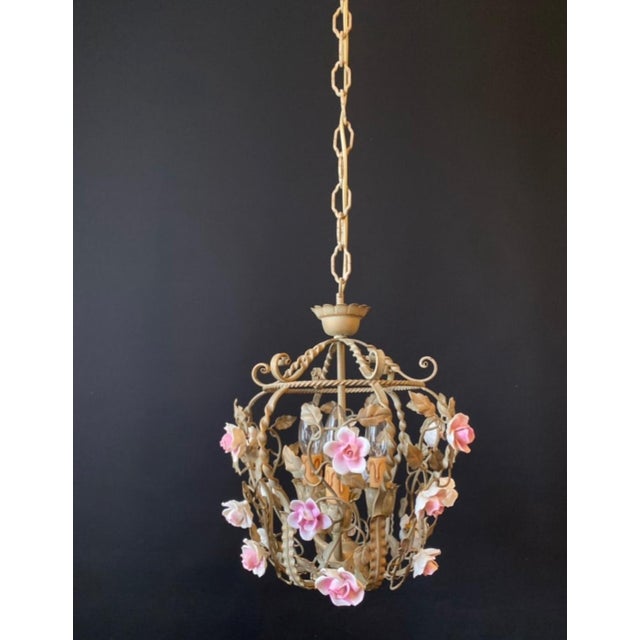 Antique Iron and Porcelain Chandelier, 1960s For Sale - Image 6 of 17