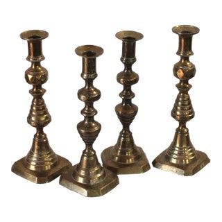 Set of 4 English Brass Large Candlesticks, 1900s For Sale