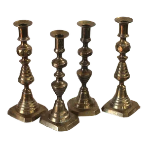 Set of 4 English Brass Large Candlesticks, 1900s
