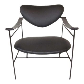 Tony Paul Styled Wrought Iron & Leather Strap Arm Lounge Chair For Sale