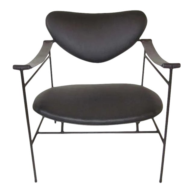 Wrought Iron & Leather Strap Arm Lounge Chair Chairish