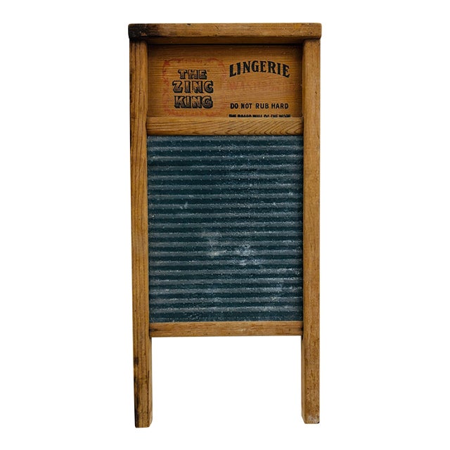 Vintage 1930s–40s Zinc King Lingerie Washboard No. 703 Wood & Zinc Americana For Sale