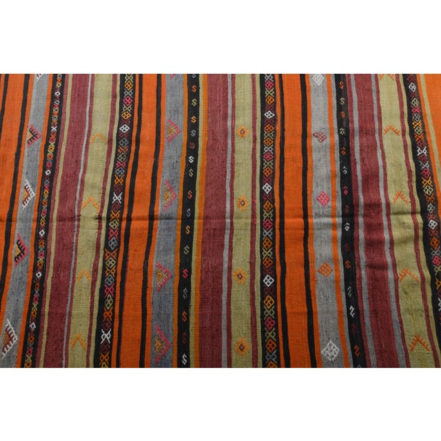 Textile Vintage Turkish Oushak Handmade Cotton Orange Wool Kilim Area Rug For Sale - Image 7 of 10