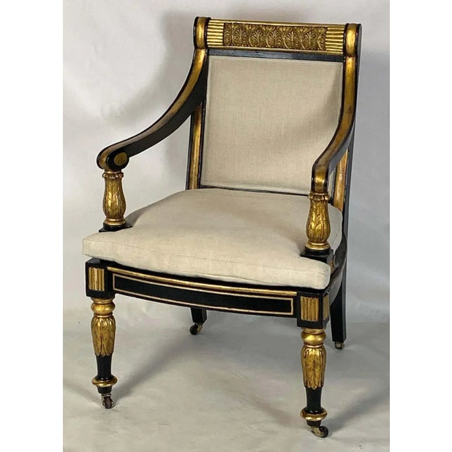 Wood Early 19th Century George IV Ebonized and Parcel-Gilt Armchair in the Manner of Morel and Hughes For Sale - Image 7 of 11