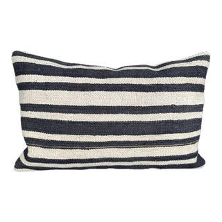 Turkish Hemp Pillow Cushion Natural Beige Black Pillow Cushion Cover 16" x 24" For Sale