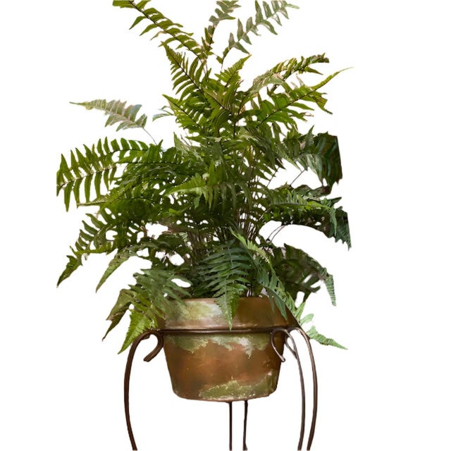 Mid-Century Modern Faux Fern and Metal Plant Stand For Sale - Image 3 of 3