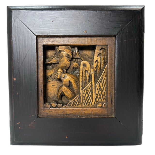 Vintage Hand Carved Wood Nesting Tables Asian Relief Accent Side Tables For Sale - Image 4 of 10
