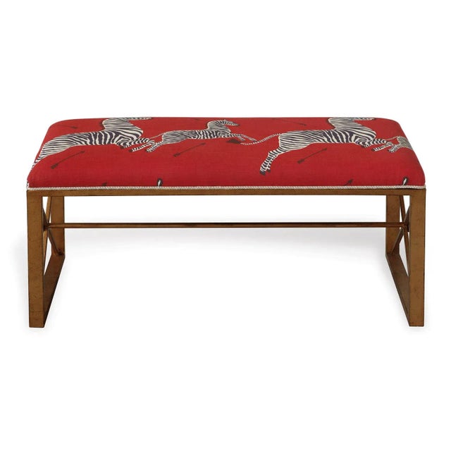 American Scalamandre Maison by Port 68 Medallion Gold with Zebra Red Double Bench For Sale - Image 3 of 3