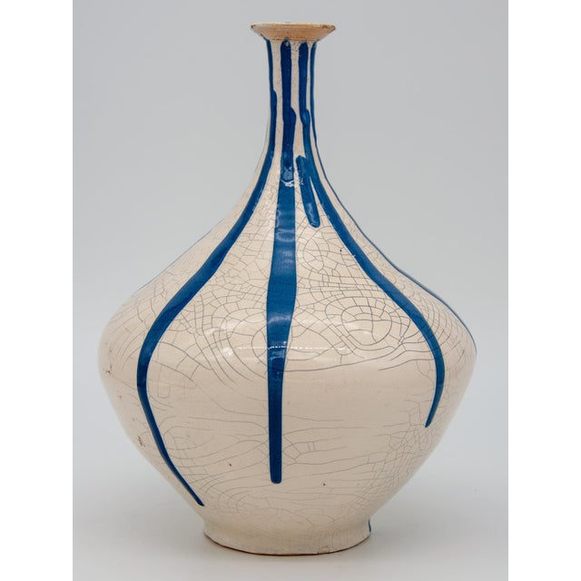 1980s Blue and White Stripe Pottery Vase Chairish