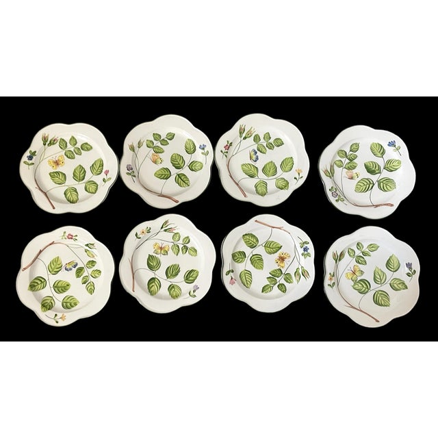 This set of eight vintage Italian handpainted scalloped floral butterflies dessert or salad plates made for Bloomingdale’s...