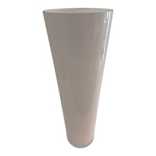Tall Modern Frosted White Art Glass Vase – Handmade in Poland For Sale