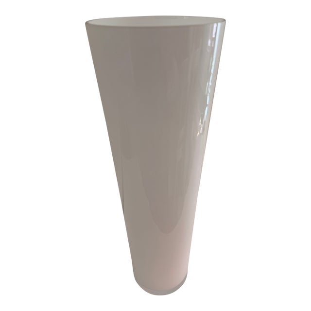 Tall Modern Frosted White Art Glass Vase – Handmade in Poland For Sale