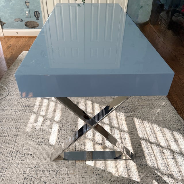 Jonathan Adler Channing Lacquered Desk—Blue For Sale - Image 9 of 11