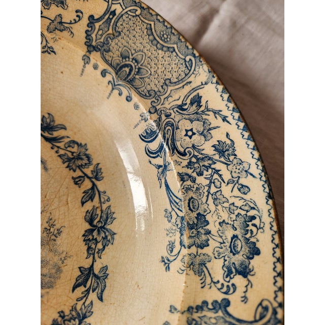 Blue Antique French Hollow Plate from Terre de Fer de Grigny For Sale - Image 8 of 15